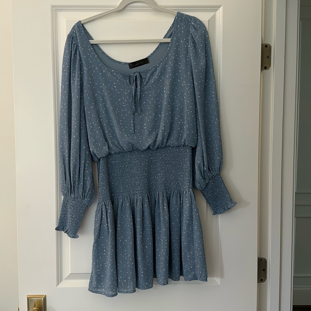 Blue and White Wade Voss Long Sleeve Mini Dress